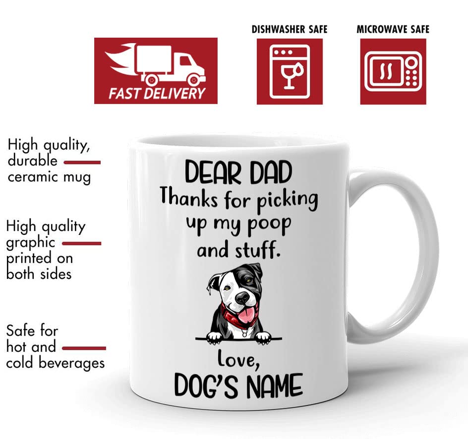Personalized Pit Bull Coffee Mug, American Pitbull Custom Dog Name, Customized Gifts For Dog Dad, Father's Day, Birthday Halloween Xmas Thanksgiving Gift For Dog Lovers Mugs