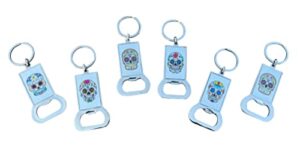 mexican sugar skulls bottle opener keychain 6 pack party favor pack beautiful designs