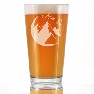 apres ski – pint glass for beer – unique skiing themed decor and gifts for mountain lovers – 16 oz glasses