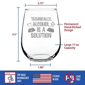 Alcohol Is A Solution – Stemless Wine Glass - Funny Science Teacher Gifts for Women & Men - Fun Teacher Decor - Large