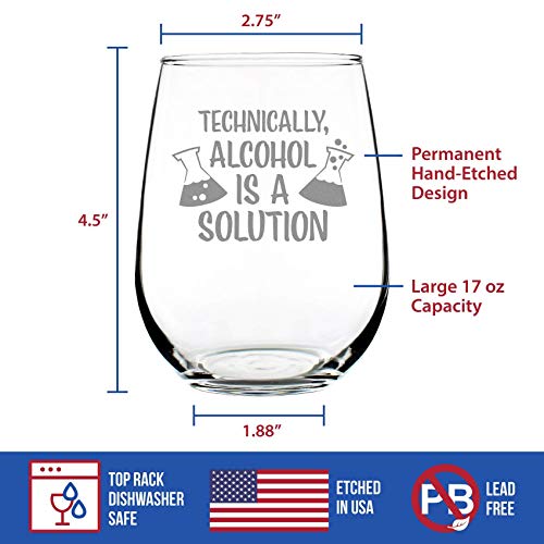 Alcohol Is A Solution – Stemless Wine Glass - Funny Science Teacher Gifts for Women & Men - Fun Teacher Decor - Large