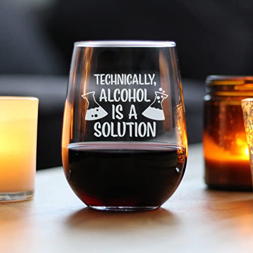 Alcohol Is A Solution – Stemless Wine Glass - Funny Science Teacher Gifts for Women & Men - Fun Teacher Decor - Large