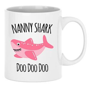 exxtra gifts nanny shark mug funny grandma cup from grandkids grandmother doo doo present 11 oz white