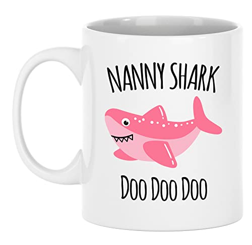 Exxtra Gifts Nanny Shark Mug Funny Grandma Cup From Grandkids Grandmother Doo Doo Present 11 oz White