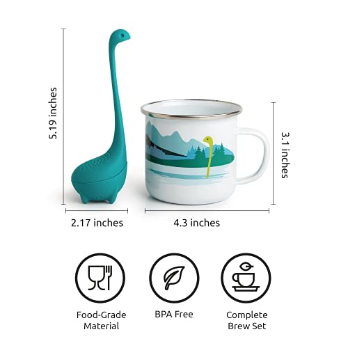 OTOTO Cup of Nessie, Baby Nessie Tea Infuser Mug - Tea Cup with Infuser Set - BPA-free Dinosaur Tea Mug with Infusers for Loose Tea - Tea Cup and Strainer