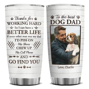 Leoniverse Personalized Dog Dad Tumbler with Photo Picture Stainless Steel Tumblers Coffee Travel Mug Cup 20oz 30oz With Lid Birthday Christmas Fathers Day Custom Gifts For Dogs Lovers