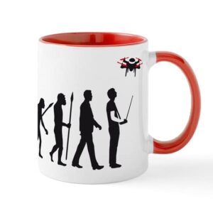 cafepress evolution of man controlling drone model mugs ceramic coffee mug, tea cup 11 oz