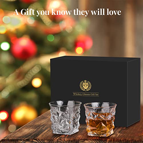 Whiskey Gifts for Men Dad, Kollea Whiskey Glasses Set with 8 Reusable Whiskey Stones, Drinking Gifts for Boyfriend Him, Cool Whiskey Gifts for Birthday House Warming Anniversary Christmas, 11Oz