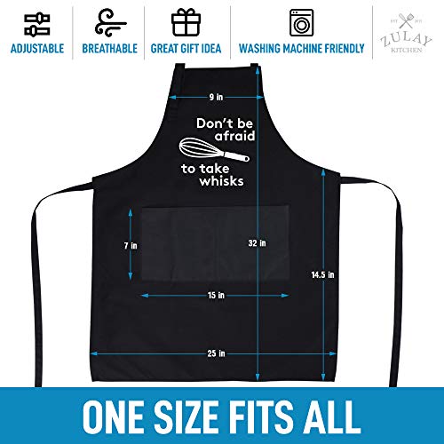 Zulay (2-Pack) Funny Aprons For Women, Men & Couples - Adjustable Universal Fit Cooking Apron - Black Apron With Pockets For BBQ, Baking, Painting, Wedding Gift & More - (Funny Cooking Puns)