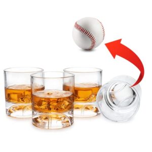 Baseball Whiskey Glass - 12oz Whiskey Glass by The Wine Savant - Perfect for Any Occasion, Baseball Lovers, Baseball Gifts, Baseball Themed Party, Baseball Birthday Gift Set (4)