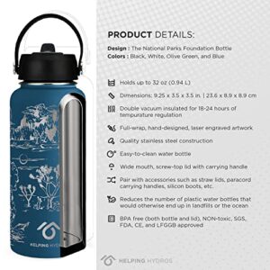 Helping Hydros National Parks Water Bottle | 32 oz Engraved Stainless Steel Vaccuum Sealed