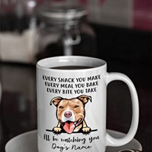 Personalized Red Nose American Pit Bull Coffee Mug, Every Snack You Make I'll Be Watching You, Customized Dog Mugs for Mom Dad, Gifts for Dog Lover, Mothers Day, Fathers Day, Birthday Presents