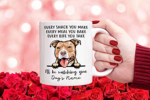 Personalized Red Nose American Pit Bull Coffee Mug, Every Snack You Make I'll Be Watching You, Customized Dog Mugs for Mom Dad, Gifts for Dog Lover, Mothers Day, Fathers Day, Birthday Presents