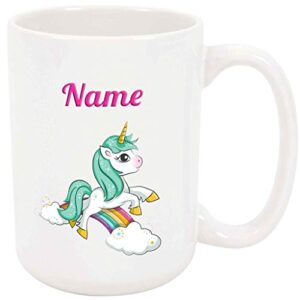 bouncing brick designs personalized name coffee mug – unicorn (15 ounces)