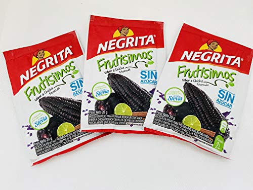 Chicha Morada Negrita with Stevia 35 gr,3 pack 2 liters each pack.Made in Peru.