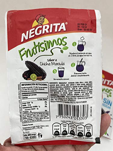 Chicha Morada Negrita with Stevia 35 gr,3 pack 2 liters each pack.Made in Peru.