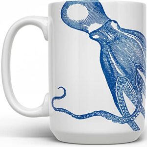 nautical sea life octopus kraken coffee mug, unique fun cup, gift for dad, boyfriend, friend, coworker (15oz)