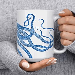 Nautical Sea Life Octopus Kraken Coffee Mug, Unique Fun Cup, Gift for Dad, Boyfriend, Friend, Coworker (15oz)