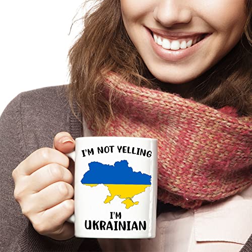 Funny Ukraine Pride Coffee Mugs, I'm Not Yelling I'm Ukrainian Mug, Gift Idea for Ukrainian Men and Women Featuring the Country Map and Flag, Proud Patriot Souvenirs and Gifts