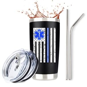 emt gifts paramedic mug | 20 ounce stainless steel travel tumbler cup w lid and straws | for men women nurse ems ambulance stuff