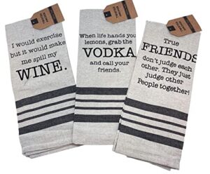 twisted anchor trading company funny kitchen towels with sayings – dark linen kitchen towels gift set – comes in gift bag (3)