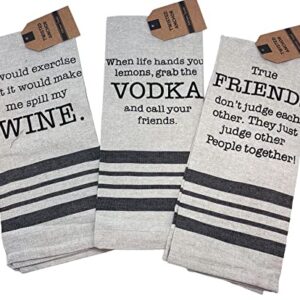 Twisted Anchor Trading Company Funny Kitchen Towels with Sayings - Dark Linen Kitchen Towels Gift Set - Comes in Gift Bag (3)