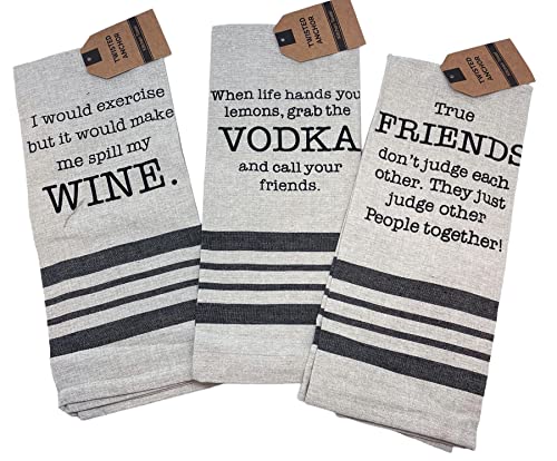 Twisted Anchor Trading Company Funny Kitchen Towels with Sayings - Dark Linen Kitchen Towels Gift Set - Comes in Gift Bag (3)