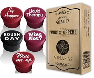 5 funny wine stoppers – perfect as wine accessories or wine gifts for women – set of 5 funny silicone wine bottle stopper. a great christmas gifts for women or men. better than wine corks.