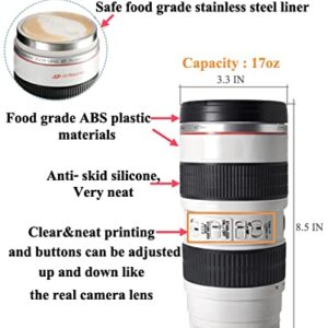 THUMB UP Camera Lens Coffee Mug,Camera Lens Mug,Fun Photo Coffee Mugs Stainless Steel Lens Mug Thermos Great Gifts for Photographers,Home Supplies,Friends,School Rewards (White)