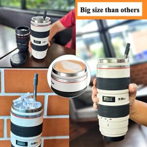 THUMB UP Camera Lens Coffee Mug,Camera Lens Mug,Fun Photo Coffee Mugs Stainless Steel Lens Mug Thermos Great Gifts for Photographers,Home Supplies,Friends,School Rewards (White)