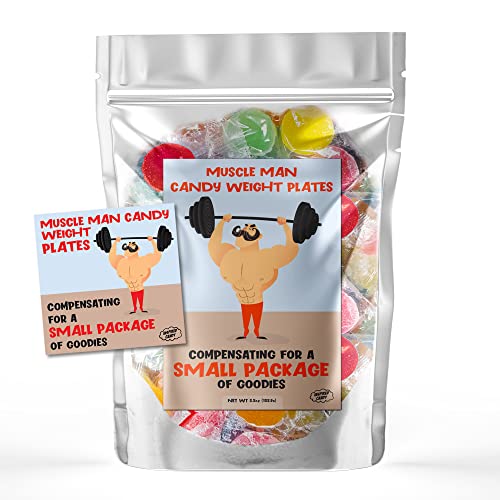 Funny Gifts for Friends- Muscle Man Candy Weight Plates By Inspired Candy- Assorted Jelly Disks Candy, 5.5oz Pk, Fun Gifts for Men Brother Coworker, Gag Gifts, Unique Gifts for Men Dad Best Friend, Dad Birthday Gift, Gifts for Men