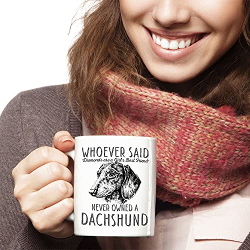 Whoever Said Diamonds Are A Girl's Best Friend Never Owned A Dachshund, Dachshund Mom Dad, Paw Pet Lovers Dog Trainer Cup, Coffee Dog Mug, Mothers Day, Fathers Day, Christmas Birthday Gifts