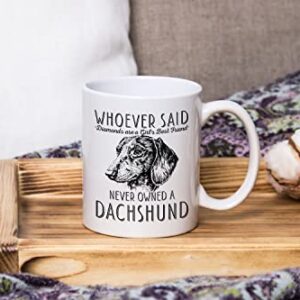 Whoever Said Diamonds Are A Girl's Best Friend Never Owned A Dachshund, Dachshund Mom Dad, Paw Pet Lovers Dog Trainer Cup, Coffee Dog Mug, Mothers Day, Fathers Day, Christmas Birthday Gifts