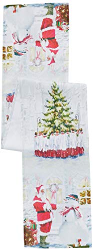 Violet Linen Christmas Snowed Man, Polyester, Super Soft Feel Faux Suede Fabric, Digital Print Decorative Table Runner, 13" X 70", Santa Claus with Snowman Design