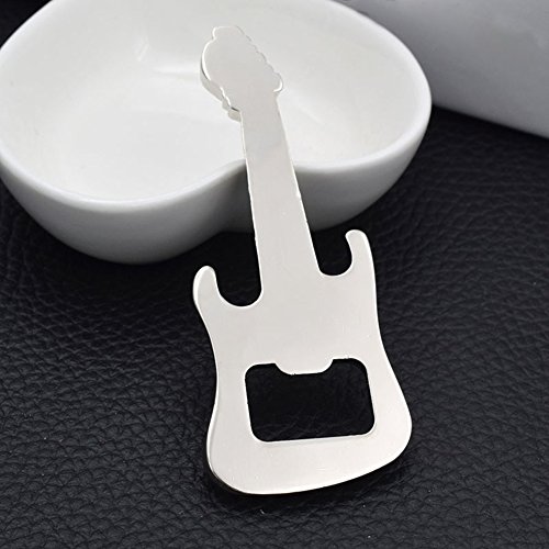 Meideli Creative Beer Opener Keychain,Portable Alloy Guitar Beer Bottle Opener Key Chain Gift Key Ring Bar Tool Silver