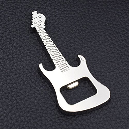 Meideli Creative Beer Opener Keychain,Portable Alloy Guitar Beer Bottle Opener Key Chain Gift Key Ring Bar Tool Silver