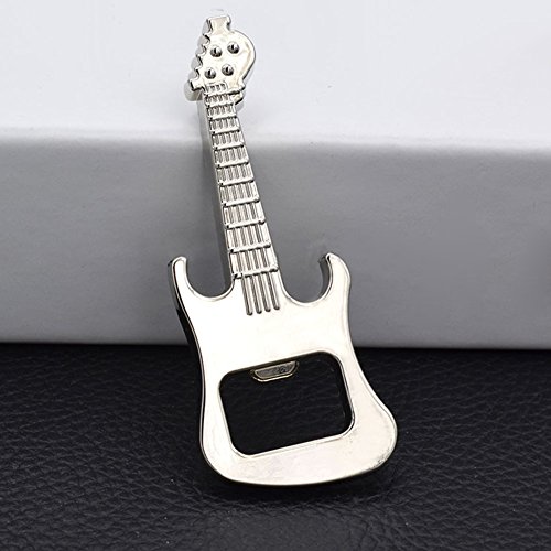 Meideli Creative Beer Opener Keychain,Portable Alloy Guitar Beer Bottle Opener Key Chain Gift Key Ring Bar Tool Silver