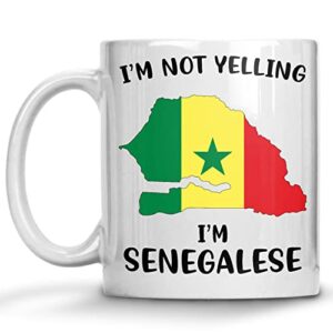 funny senegal pride coffee mugs, i’m not yelling i’m senegalese mug, gift idea for senegalese men and women featuring the country map and flag, proud patriot souvenirs and gifts