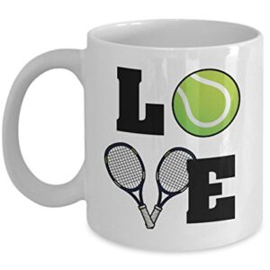 Love Tennis Ball and Racket Coffee & Tea Gift Mug, Gifts and Accessories for Men & Women Tennis Player (11oz)