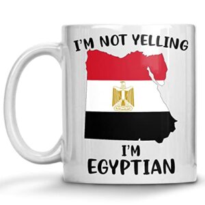 funny egypt pride coffee mugs, i’m not yelling i’m egyptian mug, gift idea for egyptian men and women featuring the country map and flag, proud patriot souvenirs and gifts