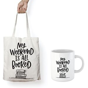 HAPPINESS IS A CUP OF COFFEE & A GOOD BOOK - Canvas Tote Bag Ideal Book Gift! Readers Gift for your favorite bookworm man or woman. Fun literary gifts for friends that love book related quotes!