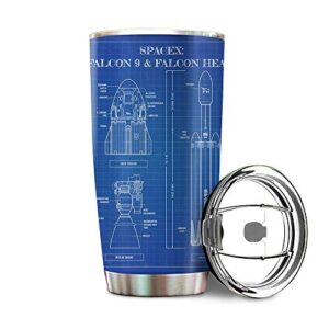 spacex falcon 9 and falcon heavy blueprint stainless steel tumbler 20oz & 30oz travel mug