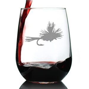 fly fishing stemless wine glass – unique flyfishing themed gifts for fishermen – large 17 oz glasses