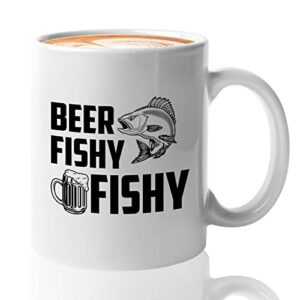 fisher coffee mug 11oz white – beer fishy fishy – fisherman funny witty fish river fishing lures flounder net alcoholic lover