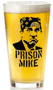 vivid ventures prison mike beer glass – the office merchandise | funny mug for men and women – michael scott beer glass