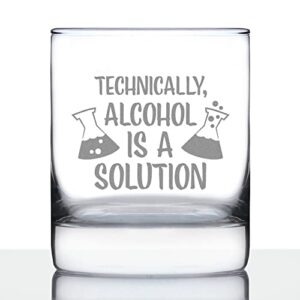 alcohol is a solution – whiskey rocks glass – funny science teacher gifts for women & men – fun drinking decor – 10.25 oz