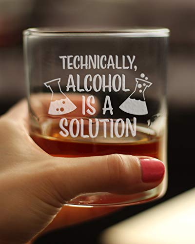 Alcohol Is A Solution - Whiskey Rocks Glass - Funny Science Teacher Gifts for Women & Men - Fun Drinking Decor - 10.25 Oz