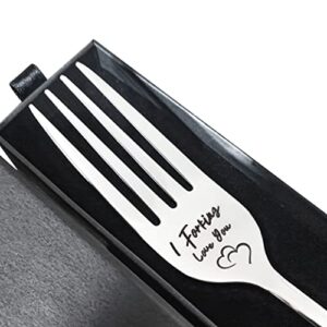 i forking love you 7.78” laser engraved forks comes in gift box, stainless steel fork, i love you gifts for her or him, father’s day mother’s day valentine’s day gift