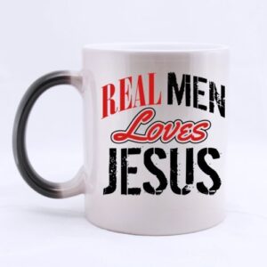 Belief REAL MAN LOVES JESUS Heat Color Changing Mug Magic Coffee Mug Ceramic/11 Oz Morphing Mug - Best Gift For Birthday,Christmas And New Year