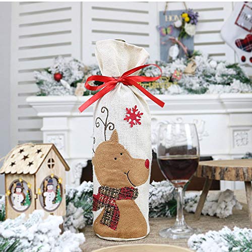 HOBBMS New Christmas Wine Bottle Set Decorations Supplies Old Man Snowman Elk Red Wine Bag Household Items，Christmas Decoration Xmas Wine Bottle Set Fun Christmas Theme Cutlery Wine Bottle